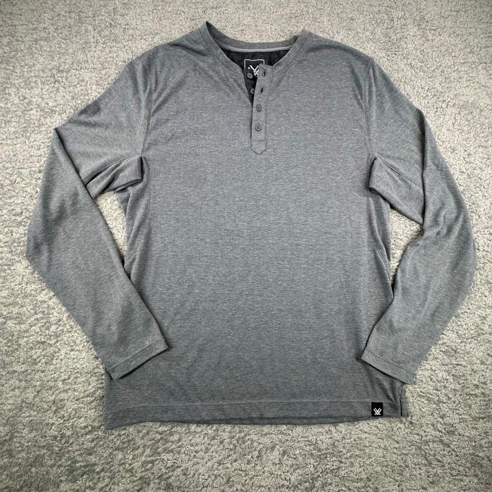 Vortex Long Sleeve Henley Shirt Gray Heathered‎ Button Neck Men's Size L